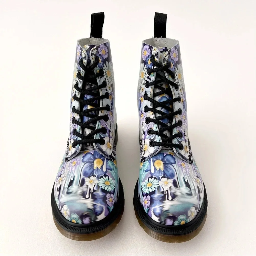 DR. MARTENS | Pascal Paint Slick Backhand Purple White Floral Drip Boots US 7 - Picture 5 of 13